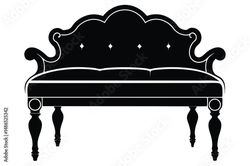 Elegant Silhouette of ThreeSeat Sofa with Curved Backrest and Decorative Legs Illustration