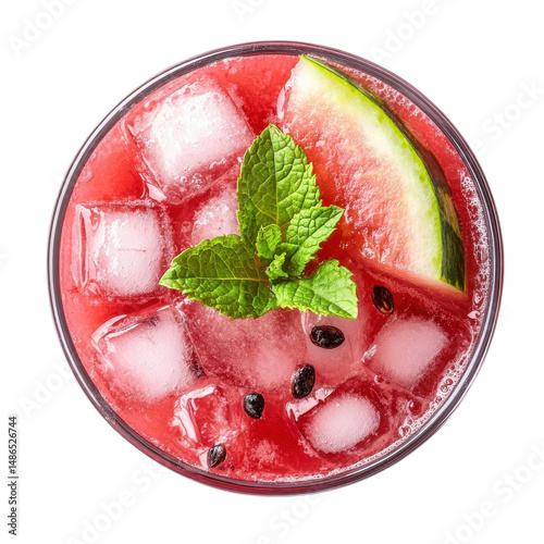 Watermelon juice with ice on transparent background