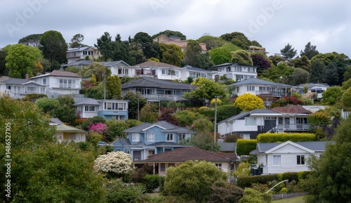 Scenic hillside suburban homes with lush greenery.