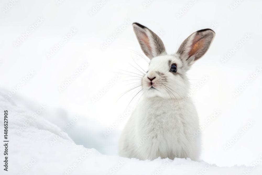 Obraz premium White Rabbit Poses on a Pristine White Background Generative AI
