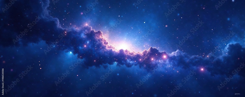 Fototapeta premium Deep blue nebula, cosmic swirls, fading edges , fantasy, mystical