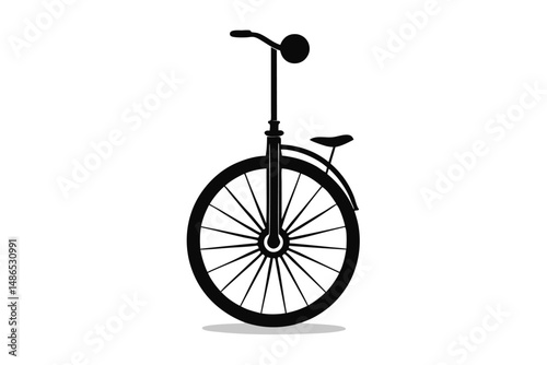 Black Silhouette of a Unicycle With Wheel Spokes and Handlebars Design
