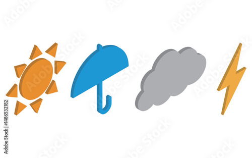 天気　アイソメトリック　マーク　イラスト