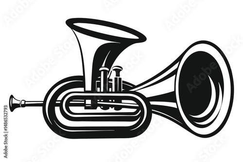Monochrome Illustration A Bold and Graphic Depiction of a Silver Alto Horn Instrument