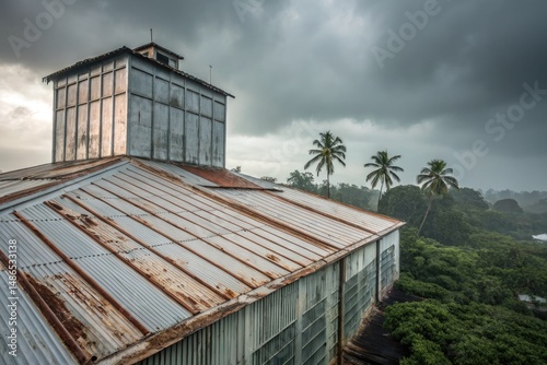 Wallpaper Mural Weathered Metal Roof of Large Industrial Building Under Clouds Generative AI Torontodigital.ca