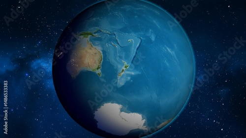 New Zealand on the globe. Outline. Satellite map. No labels