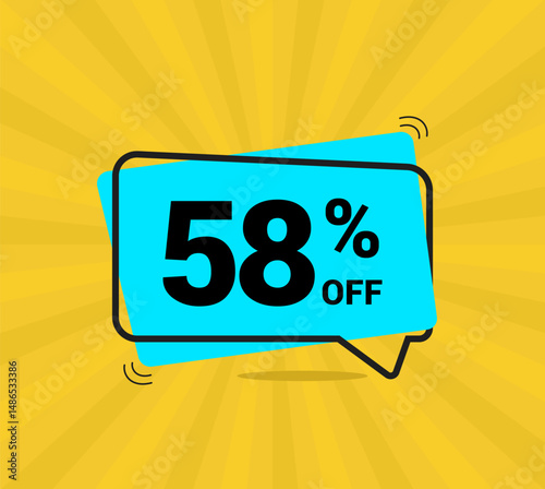 58% OFF sale, fifty eight percent. Coupon of Discount Price. Discount promotion. Banner for One percent off offers. Yellow and blue Design. Vector illustration.