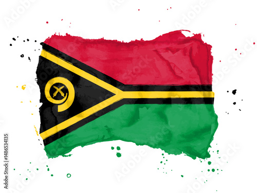 Flag of Vanuatu brush stroke background.  Flag Republic of Vanuatu on white background. Watercolor style for your web site design, app, UI.  EPS10.
