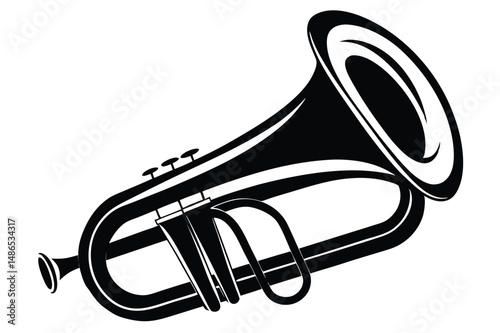 Black Trumpet Silhouette Musical Instrument Illustration for Artistic and Decorative Designs