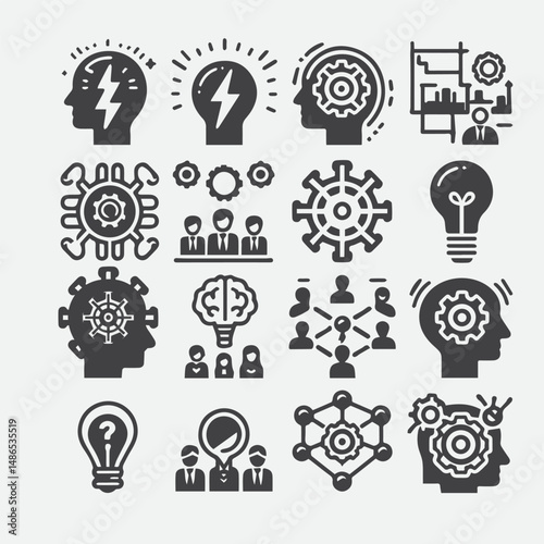 Business strategy, business plan, mission vision, growth chart, profit analysis, market research, goal setting sales funnel SWOT analysis strategic thinking roadmap financial goal icon set