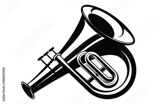 Black and White Tuba Illustration Detailed Musical Instrument Graphic for Print or Digital Use