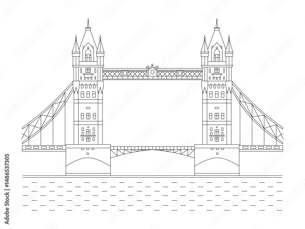 Tower Bridge - Symbol of England. Linear illustration