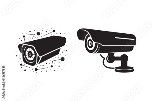 Black Silhouette Security Camera Icons Surveillance and CCTV Vector Graphics