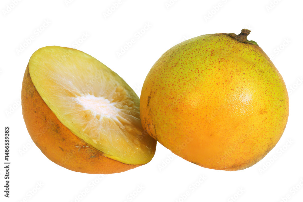 Fototapeta premium Vibrant Yellow Tropical Fruit Close-up of a Juicy, Halved Exotic Fruit with a Unique Texture