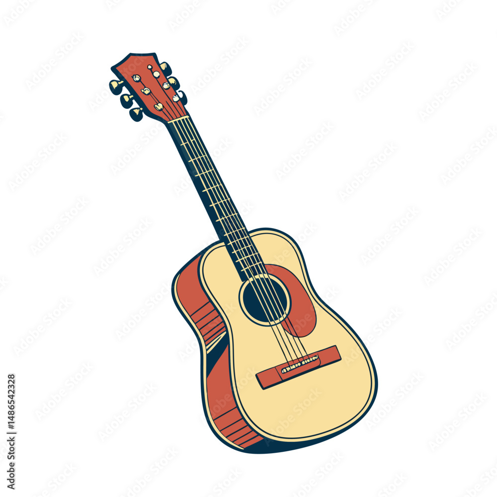 Obraz premium Guitars vector art illustration. Electric and acoustic, bass, Cartoon music instrument, rock jazz guitar silhouette, music band guitars set of different colors vector.