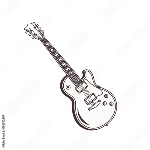 Guitars vector art illustration. Electric and acoustic, bass, Cartoon music instrument, rock jazz guitar silhouette, music band guitars set of different colors vector.
