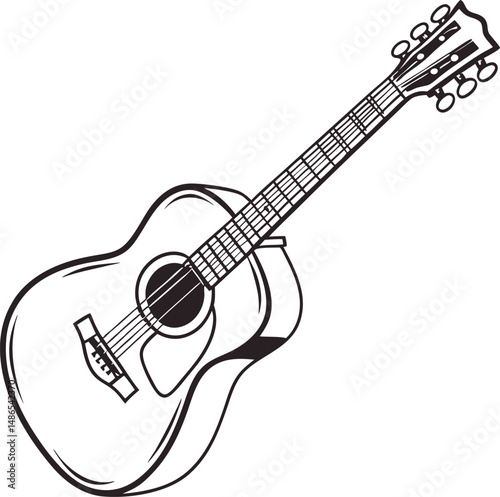 Guitars vector art illustration. Electric and acoustic, bass, Cartoon music instrument, rock jazz guitar silhouette, music band guitars set of different colors vector.