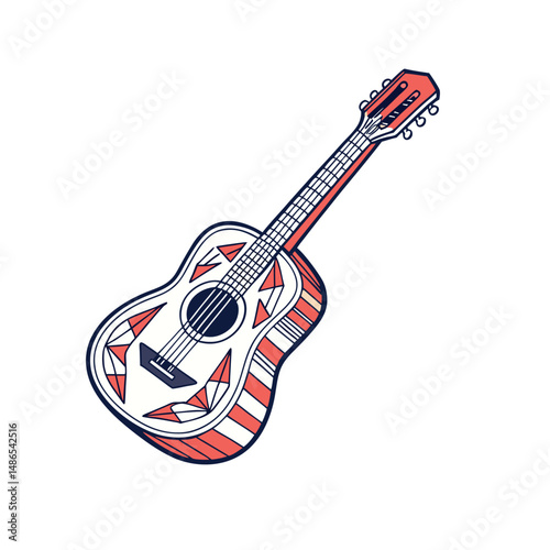 Guitars vector art illustration. Electric and acoustic, bass, Cartoon music instrument, rock jazz guitar silhouette, music band guitars set of different colors vector.