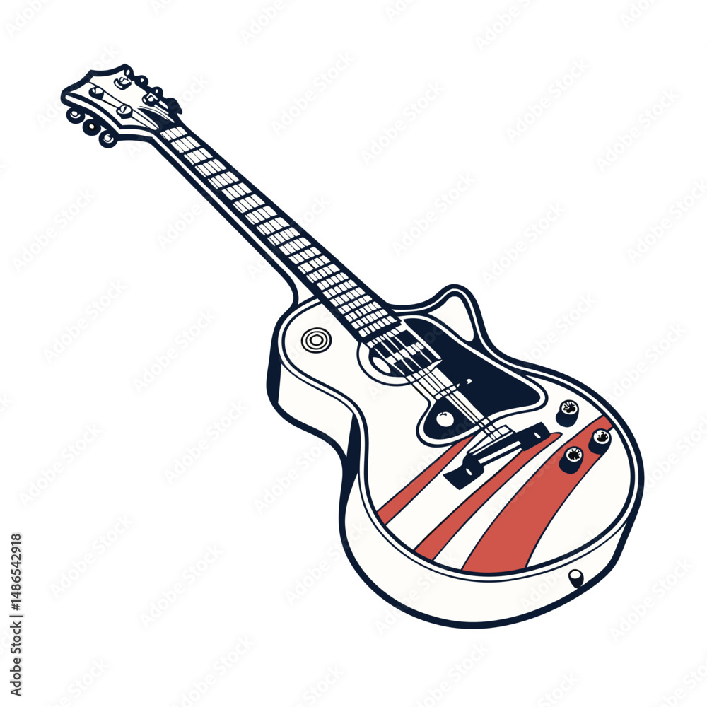 Obraz premium Guitars vector art illustration. Electric and acoustic, bass, Cartoon music instrument, rock jazz guitar silhouette, music band guitars set of different colors vector.
