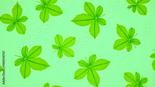Large chestnut leaves repeating pattern, vibrant green educational texture for kids' nature-themed designs.