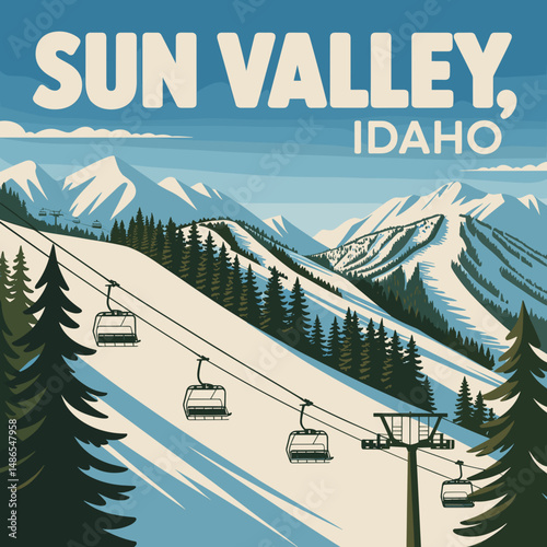 Sun Valley Idaho Vintage Poster with Mountain Ski Lift