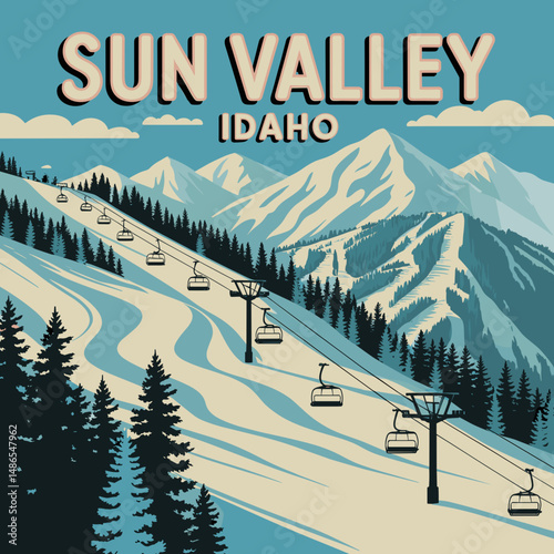 Sun Valley Idaho Vintage Poster with Mountain Ski Lift