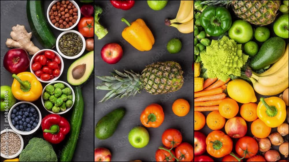 custom made wallpaper toronto digitalHealthy eating ingredients: fresh vegetables, fruits and superfood. Nutrition, diet, vegan food concept.