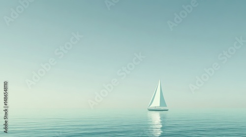 Serene sailboat on calm ocean minimalist seascape image