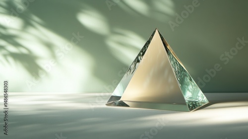 Glass pyramid minimalist design sunlight reflection geometric shape clean background