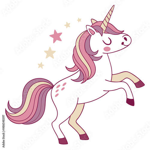 Flat Unicorn Icon Set for Kids Designs on White Background Vector