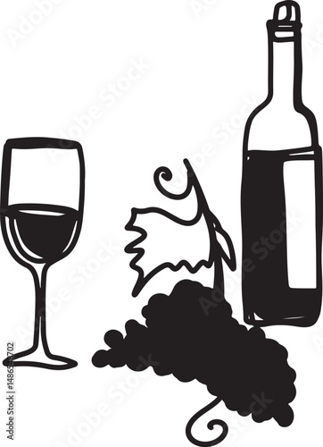 Winemaking. The process of making wine. Drawing, engraving, ink, line art, vector	
