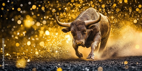Aggressive bull . Bull market concept. Bull in a Stock market background. skapad av ai
