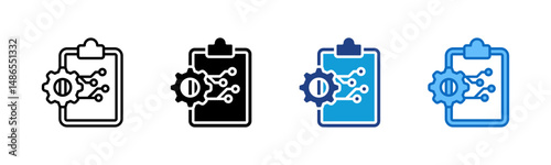 Automation - Multi Style - clipboard with gear and circuit, symbolizing planning in tech, automation, and digital strategy