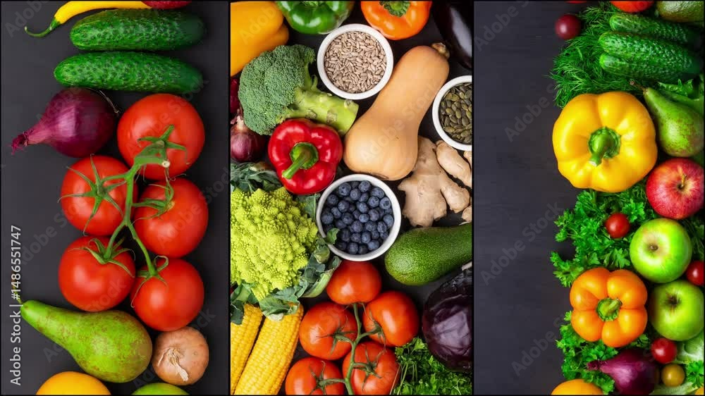 custom made wallpaper toronto digitalHealthy eating ingredients: fresh vegetables, fruits and superfood. Nutrition, diet, vegan food concept.