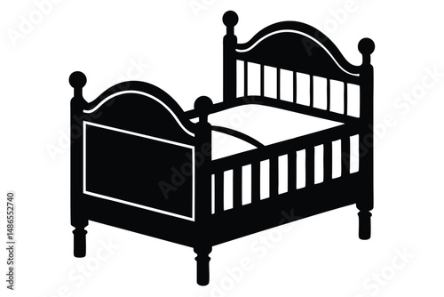 Silhouette of Black Bed with Mattress and Headboard Design Illustration