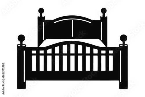 Detailed Bed Silhouette Elegant Headboard, Rails, and Post Finials Interior Design Element