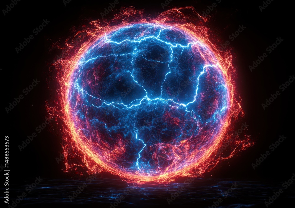Naklejka premium Circular energy sphere with vibrant electric discharges.
