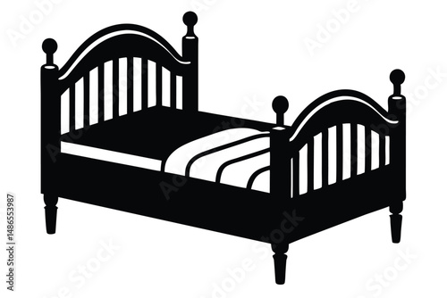 Silhouette of a Traditional FourPoster Bed Frame with Mattress and Blanket