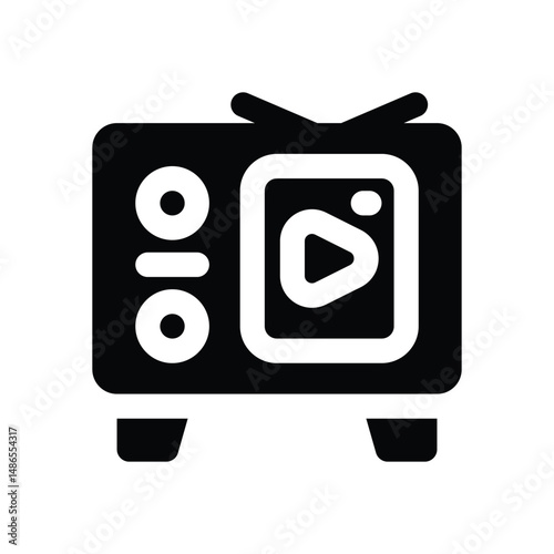 television glyph icon. Strong and solid vector icon for websites, mobile interfaces, presentations, and visual branding. High quality and easy to edit.