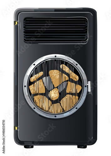 Electric Fryer with Cooking Potatoes - Vector Illustration
