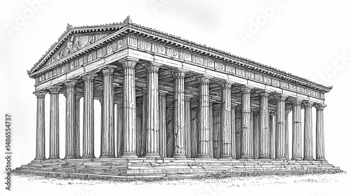 Detailed drawing of an ancient Greek temple