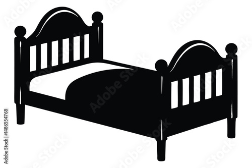 Silhouette of a Double Bed with Headboard and Footboard Detailed Illustration