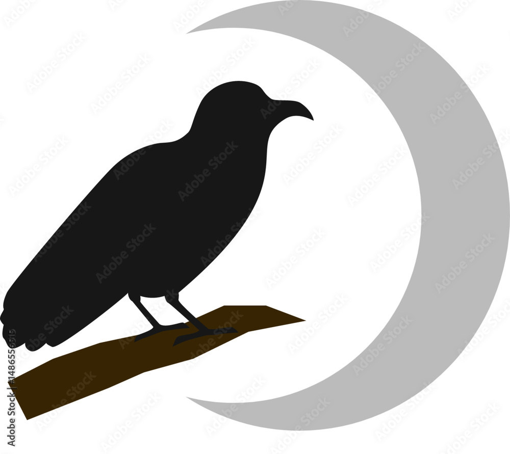 Fototapeta premium bird on a branch looking at the moon