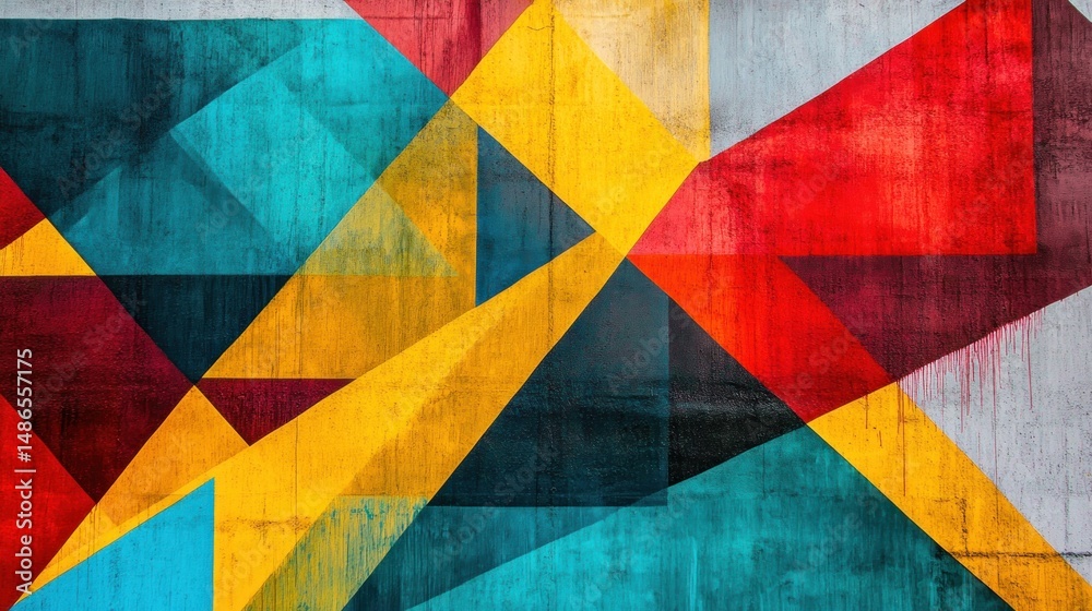 Fototapeta premium Vibrant geometric abstract art textured triangles and bold colors