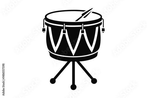 Stylized monochromatic displays a drum with a stick resting on it