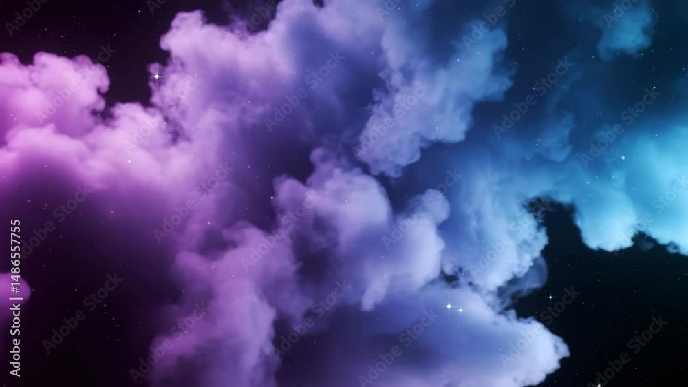 Fumaça multicolorida em fundo cósmico abstrato preto vídeo 4K

