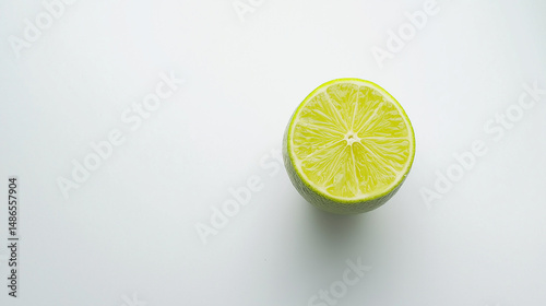 Half a lemon isolated on a white background, showcasing its bright green  rind and juicy interior.
