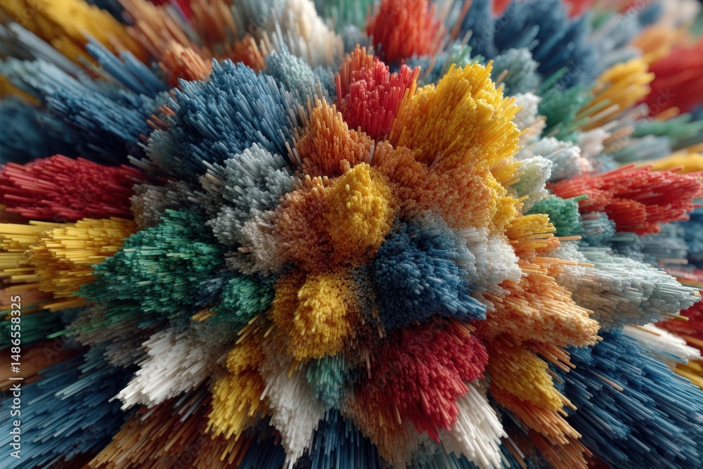 Obraz premium A vibrant explosion of abstract color, texture and depth, creating a mesmerizing and intricate 3D render with soft lighting and dynamic composition.
