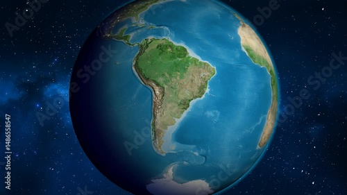 Paraguay on the globe. Outline. Satellite map. No labels