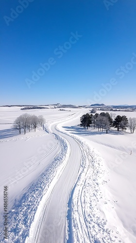 Snowy Path Across a Flat Winter Landscape